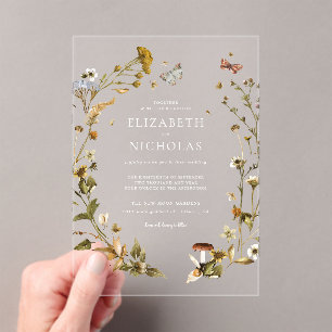 Invitaciones Acrílicas Boho Wildflower de Otoño Boda Botánica