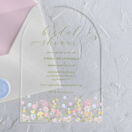 Invitaciones Acrílicas Boho Wildflower Elegant Bridal Shower