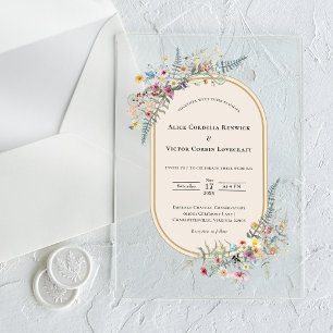 Invitaciones Acrílicas Boho Wildflower Fern Beige Boda