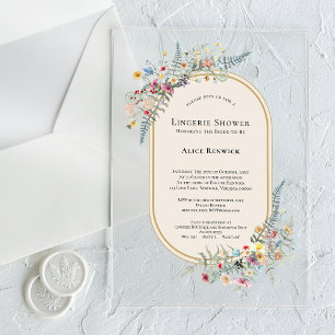 Invitaciones Acrílicas Boho Wildflower Fern Beige Lingerie Shower
