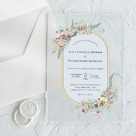 Invitaciones Acrílicas Boho Wildflower Fern Dusty Blue Boda