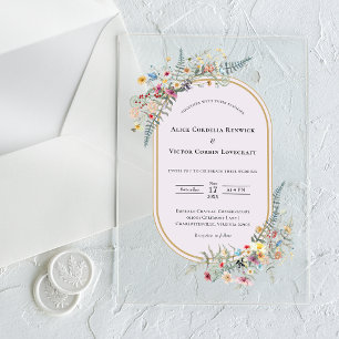 Invitaciones Acrílicas Boho Wildflower Fern Lavender Boda