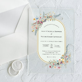 Invitaciones Acrílicas Boho Wildflower Fern Mint Green Boda