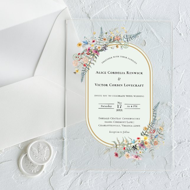 Invitaciones Acrílicas Boho Wildflower Fern Mint Green Boda (Subido por el creador)