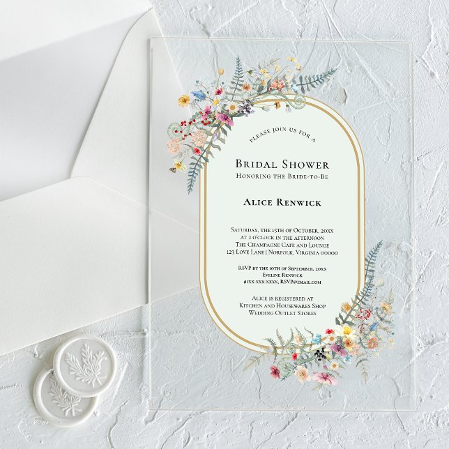 Invitaciones Acrílicas Boho Wildflower Fern Mint Green Bridal Shower (Subido por el creador)