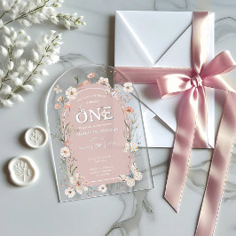 Invitaciones Acrílicas Boho Wildflower Floral Bebé cumpleaños