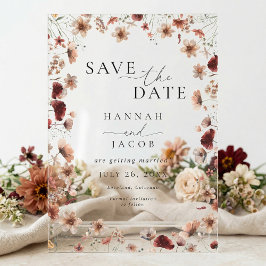 Invitaciones Acrílicas Boho Wildflower Floral Boda Save the Date