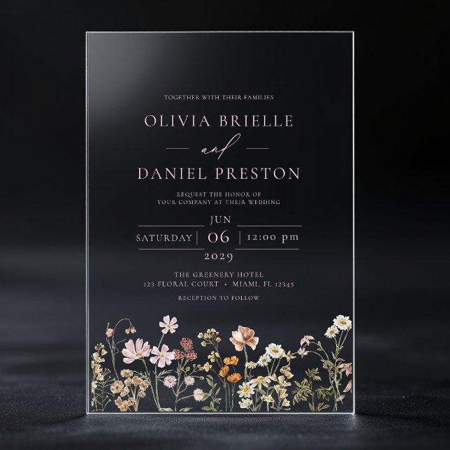 Invitaciones Acrílicas Boho Wildflower Garden Rubor Boda rosa (Subido por el creador)