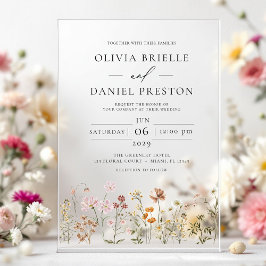 Invitaciones Acrílicas Boho Wildflower Garden Wedding