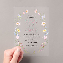 Invitaciones Acrílicas Boho Wildflower Garden Wreath Wedding