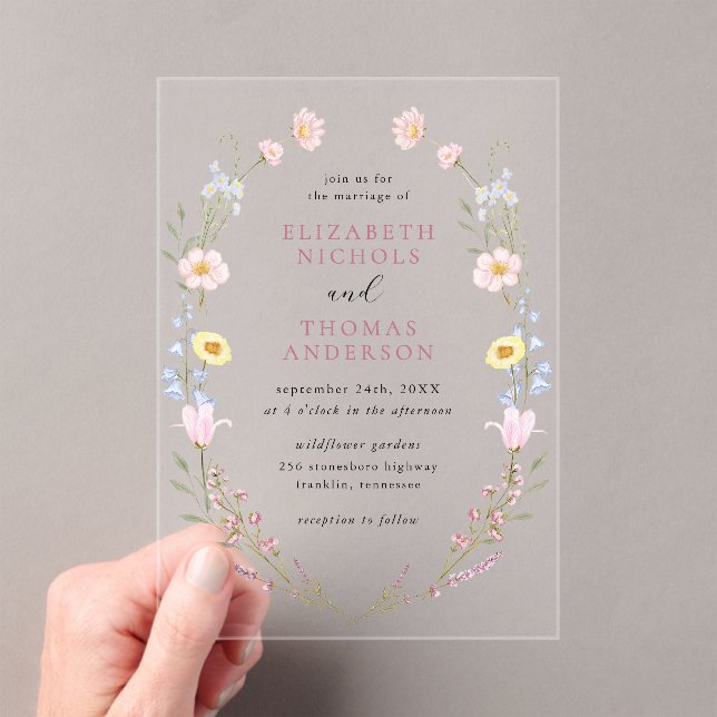 Invitaciones Acrílicas Boho Wildflower Garden Wreath Wedding (Insitu (portátil))