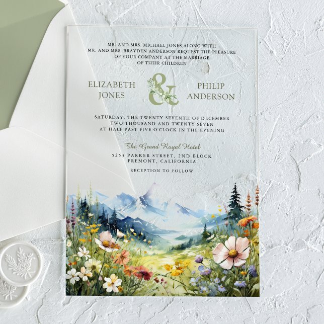 Invitaciones Acrílicas Boho Wildflower Mountain Meadow Wedding (Subido por el creador)