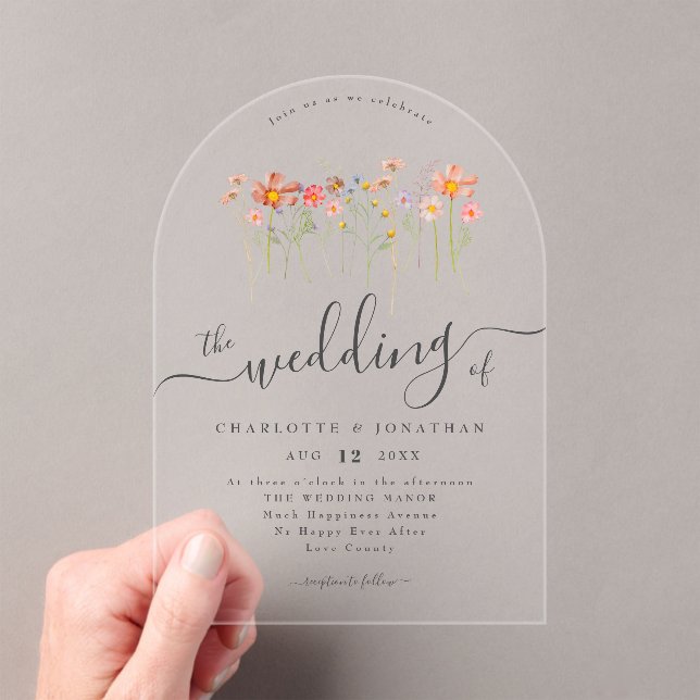 Invitaciones Acrílicas Boho Wildflower Pink Orange Yellow Rust Wedding (Insitu (portátil))