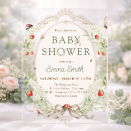 Invitaciones Acrílicas Boho Wildflowers Strawberry Baby Shower