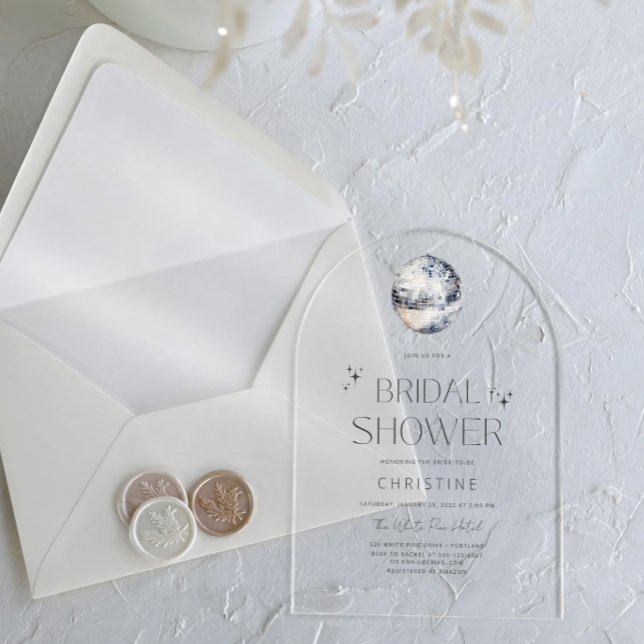 Invitaciones Acrílicas Bola de discoteca de plata brillo despedida de sol (Subido por el creador)