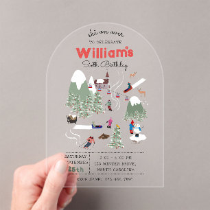 Invitaciones Acrílicas Bola de invierno Esquí de Montaña