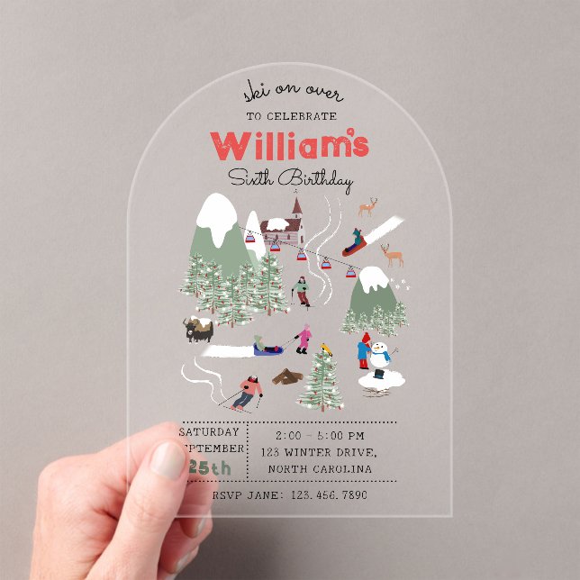 Invitaciones Acrílicas Bola de invierno Esquí de Montaña (Insitu (portátil))