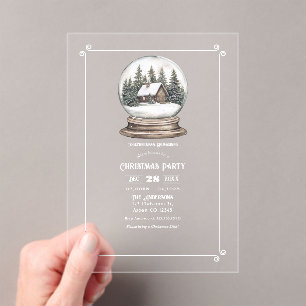 Invitaciones Acrílicas Bola de Nieve Rústica Transparente Fiesta de Navid