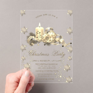 Invitaciones Acrílicas Bolas de velas con copos de nieve con purpurina do
