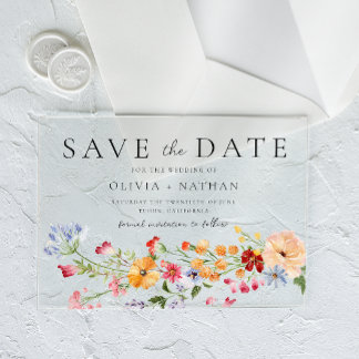 Invitaciones Acrílicas Bold Colorful Wildflowers Wedding Save The Date