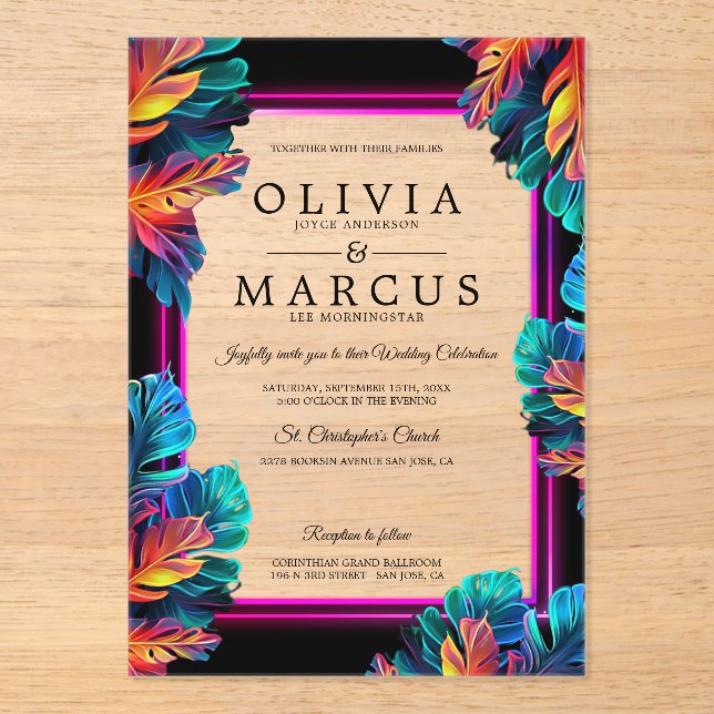 Invitaciones Acrílicas Bold Neon Foliage Acrylic Invitation (Anverso)