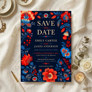 Invitaciones Acrílicas Bold Red and Blue Floral