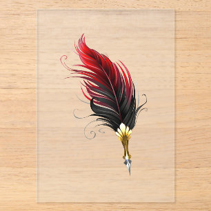 Invitaciones Acrílicas Bolígrafo pluma roja con plumilla dorada