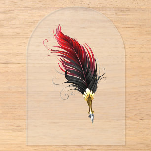 Invitaciones Acrílicas Bolígrafo pluma roja con plumilla dorada