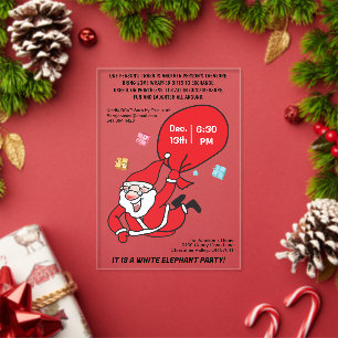 Invitaciones Acrílicas Bolsa Roja de Santa Volador Fiesta del Elefante Bl