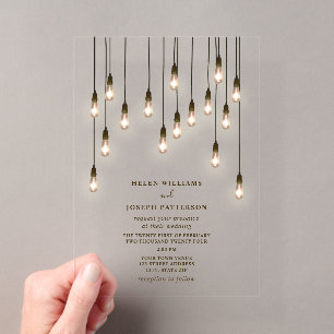 Invitaciones Acrílicas Bombillas antiguas boda