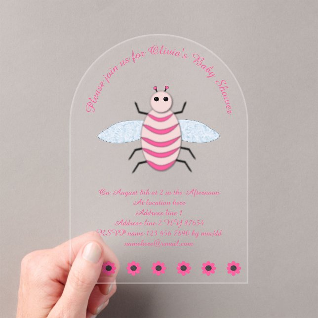 Invitaciones Acrílicas Bonito Bebé Rosa Bee Personalizado Baby Shower (Insitu (portátil))