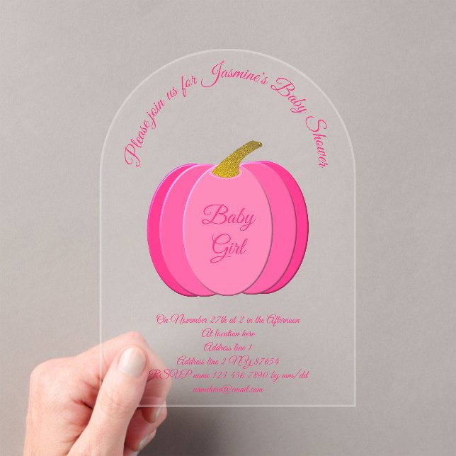 Invitaciones Acrílicas Bonito Bebé Rosa Personalizado Calabaza Baby Showe (Insitu (portátil))