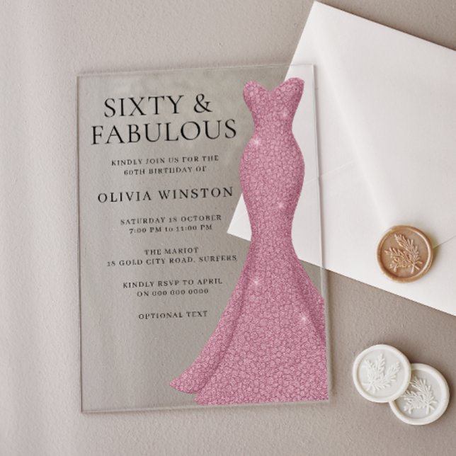 Invitaciones Acrílicas Bonito vestido Sesenta y fabuloso cumpleaños númer (Subido por el creador)