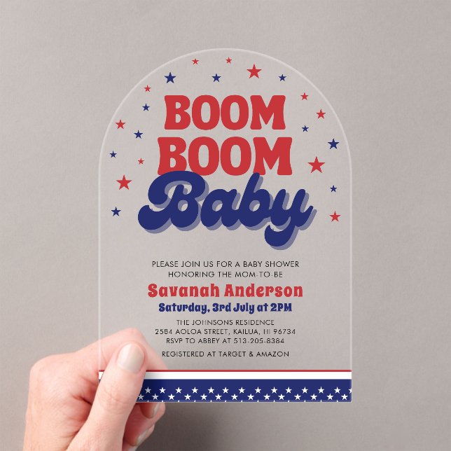 Invitaciones Acrílicas Boom Boom Baby 4jul Baby Shower Patriótico (Insitu (portátil))