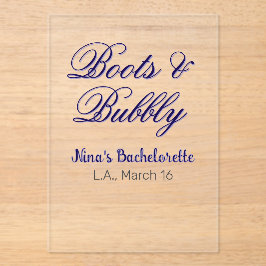 Invitaciones Acrílicas Boots & Bubble bachelorette party name purpleplace