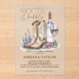 Invitaciones Acrílicas Boots & Bubbly Western Brillante Ducha