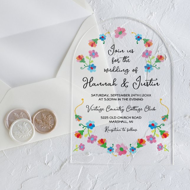 Invitaciones Acrílicas Bordado Boda floral Fiesta Mexicana (Subido por el creador)