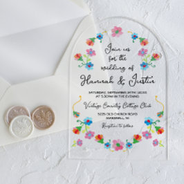 Invitaciones Acrílicas Bordado Fiesta Mexicana Floral Boda