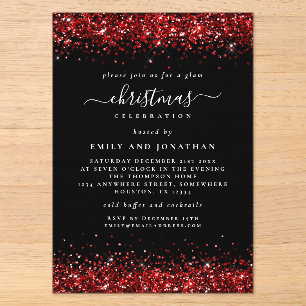 Invitaciones Acrílicas Borde de purpurina roja Navidad Acrílico negro