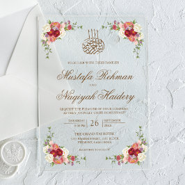 Invitaciones Acrílicas Borde de ramo floral vintage para boda islámica