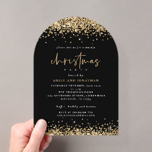 Invitaciones Acrílicas Bordes de purpurina dorada Fiesta de Navidad Acríl