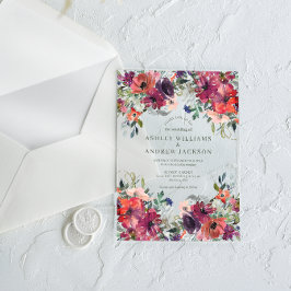 Invitaciones Acrílicas Borgoña acuarela Floral Rústica Boda Jardín