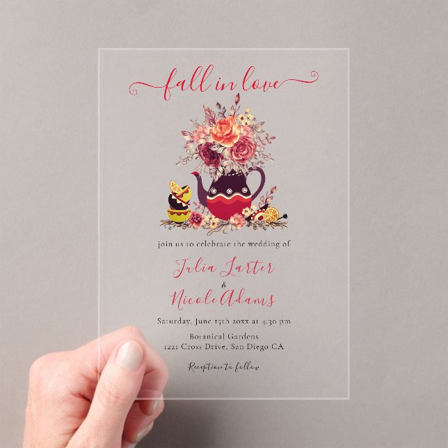 Invitaciones Acrílicas Borgoña Boho Rosa Pampas Lemon Tea Boda (Insitu (portátil))