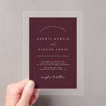 Invitaciones Acrílicas Borgoña moderna Boda Minimalista claro<br><div class="desc">Más invitaciones de bodas de Bonito en la Pequeña Tienda Bayleigh!</div>