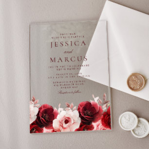 Invitaciones Acrílicas Borgoña Red Elegance: Boda Rosa Rojo