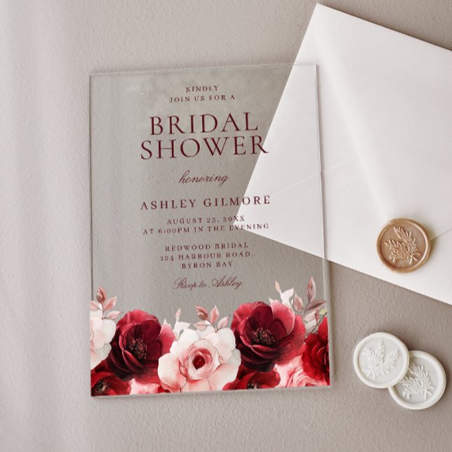 Invitaciones Acrílicas Borgoña Red Elegance: ducha de novia rosa roja (Subido por el creador)