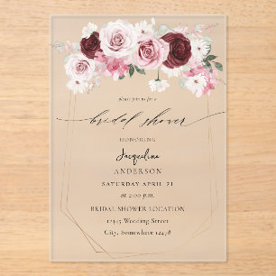 Invitaciones Acrílicas Borgoña y Rubor Floral Rosa Ele 6 Ducha de novia 3