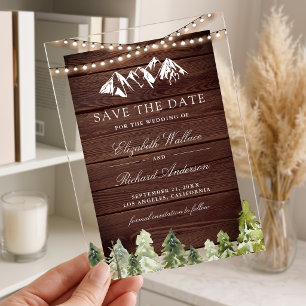 Invitaciones Acrílicas Bosque de la montaña Foto Boda Guardar la fecha