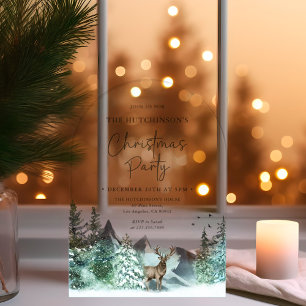 Invitaciones Acrílicas Bosque de Pino Acuarela Verde Navidad Fiesta