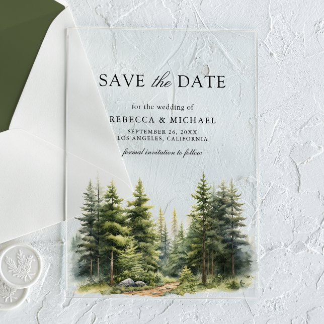 Invitaciones Acrílicas Bosque de Pinos Boda Save the Date (Subido por el creador)
